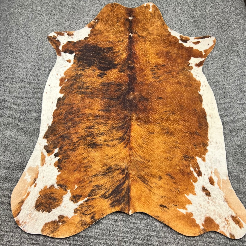 Faux Cowhide Rug Brown White Brindle Cow Print Western Farmhouse Decor 39x30
